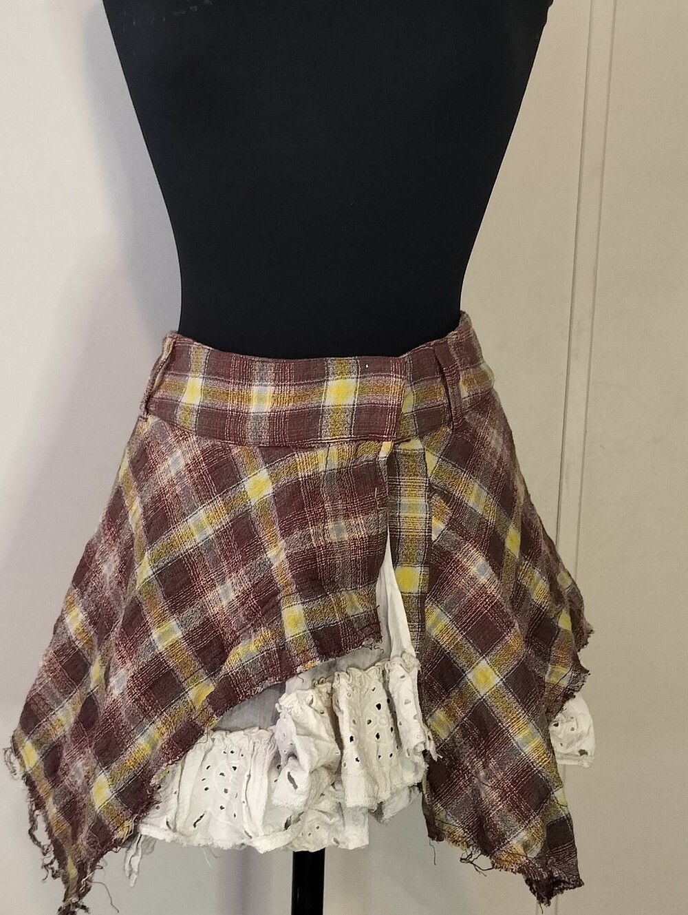 Free People Maroon, Yellow and White Asymmetrical Layered Mini Skirt